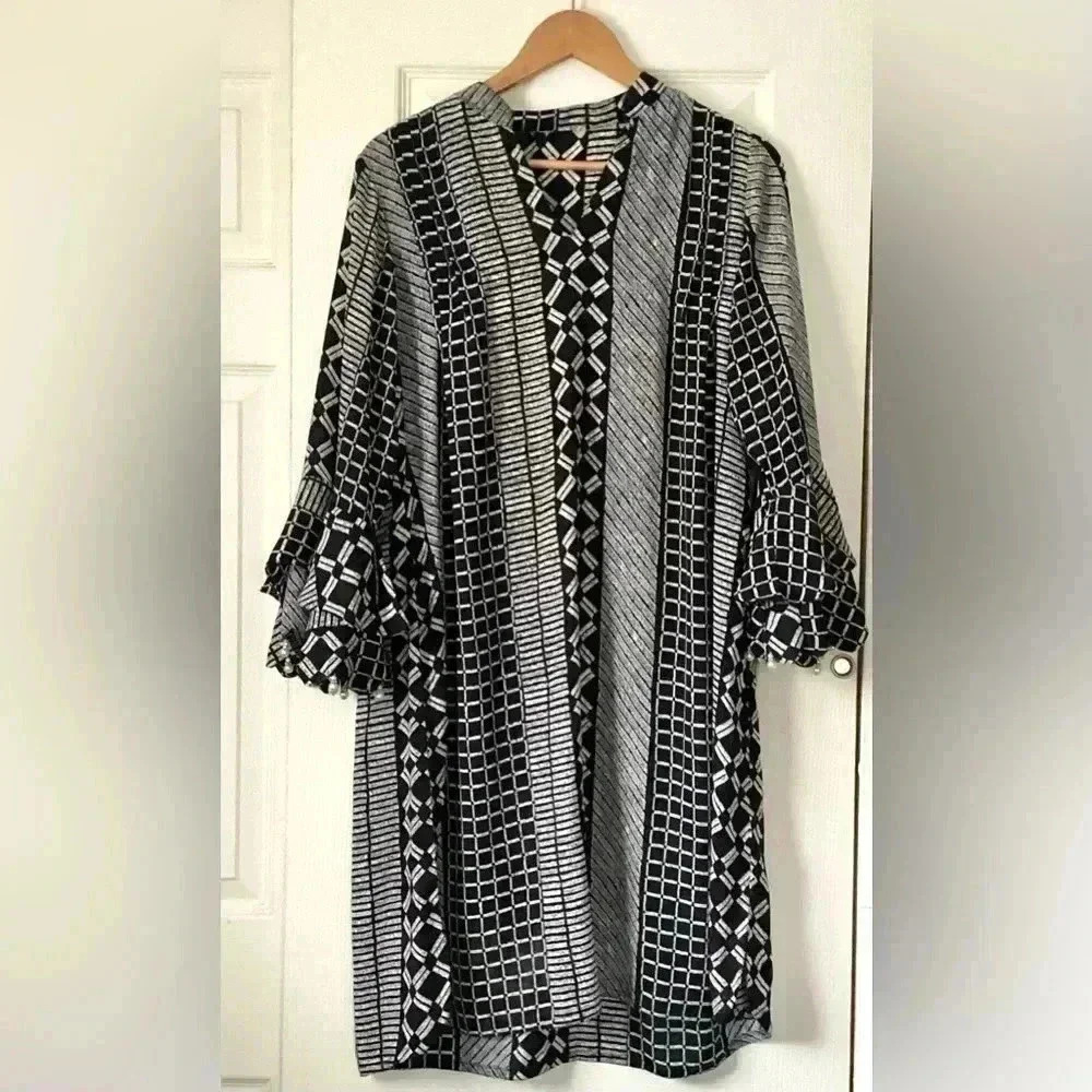 Womens Check Striped Cover Up Dress White Black. Tunic dress One size fits most